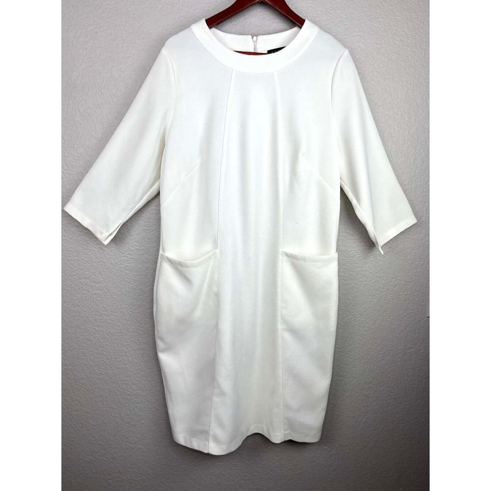 Eloquii White Sheath Dress Plus Size 16 Pockets Career Work Classic Capsule Mono
